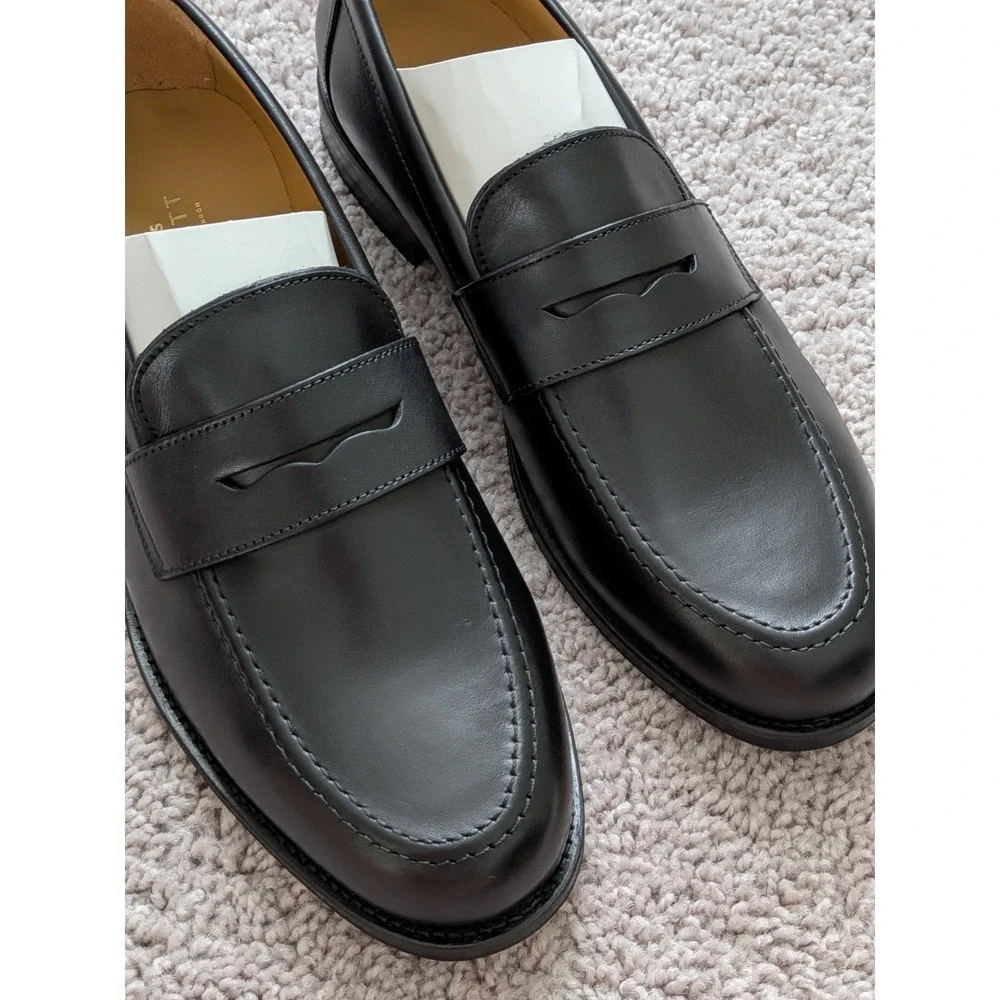 Charles Tyrwhitt Black Leather Penny Loafers Mens US 9.5 UK 8.5 NEW In BOX